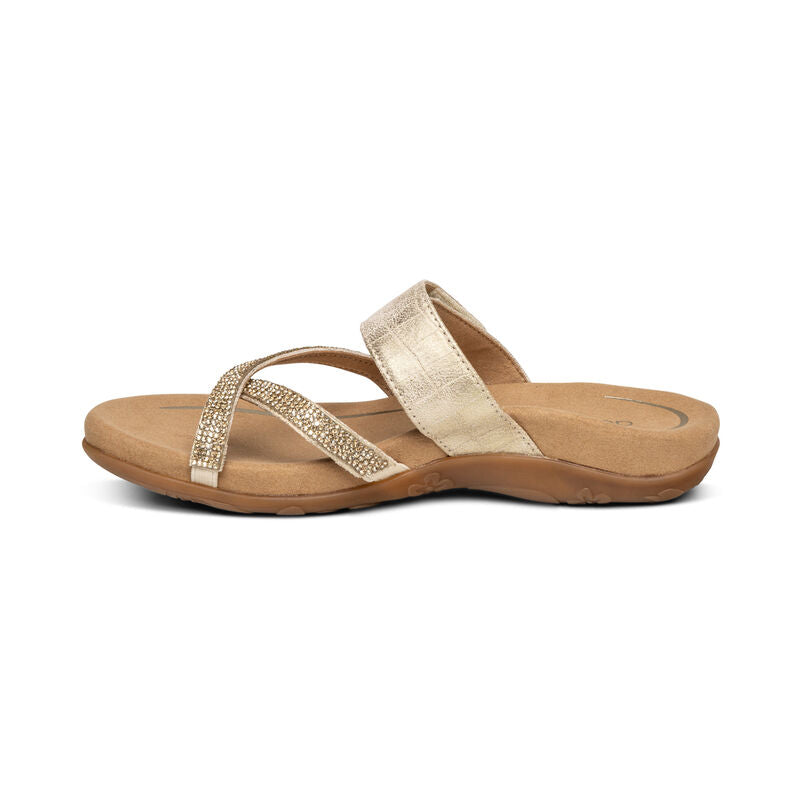 WOMEN'S AETREX IZZY ADJUSTABLE SLIDE SANDAL | GOLD