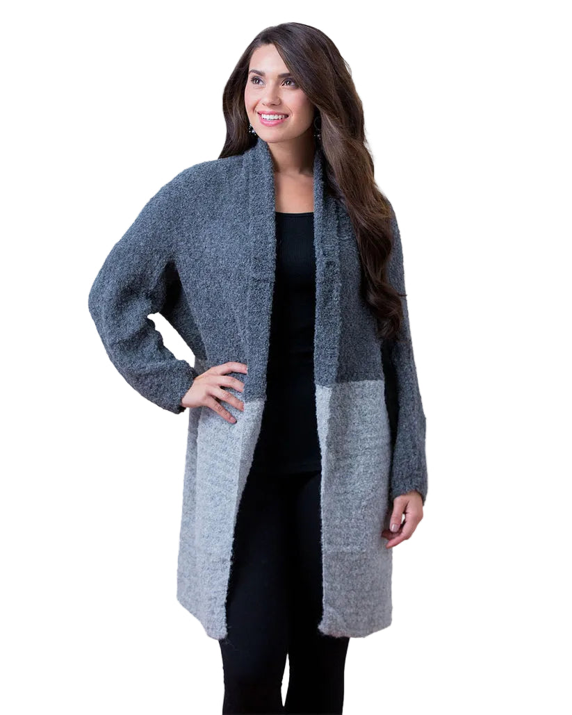 WOMEN'S SIMPLY NATURAL DOUBLE BOUCLE CARDIGAN | CHARCOAL / SILVER
