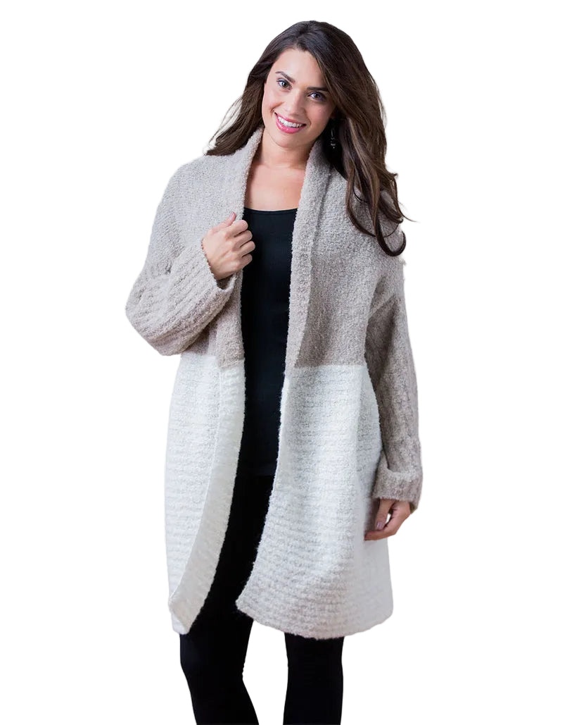 SIMPLY NATURAL DOUBLE BOUCLE CARDIGAN | BEIGE / IVORY