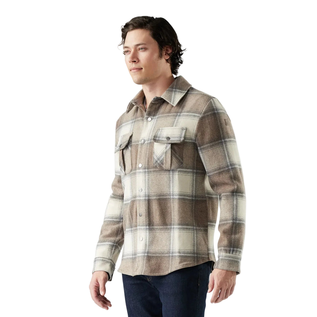 MEN'S SMARTWOOL ANCHOR LINE CROPPED SHIRT JACKET | ALMOND PLAID