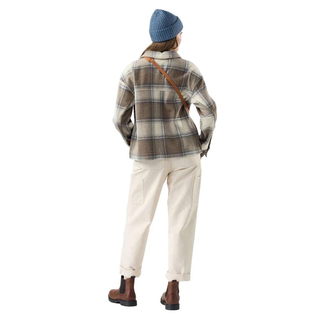 WOMEN'S SMARTWOOL ANCHOR LINE CROPPED SHIRT JACKET | ALMOND PLAID