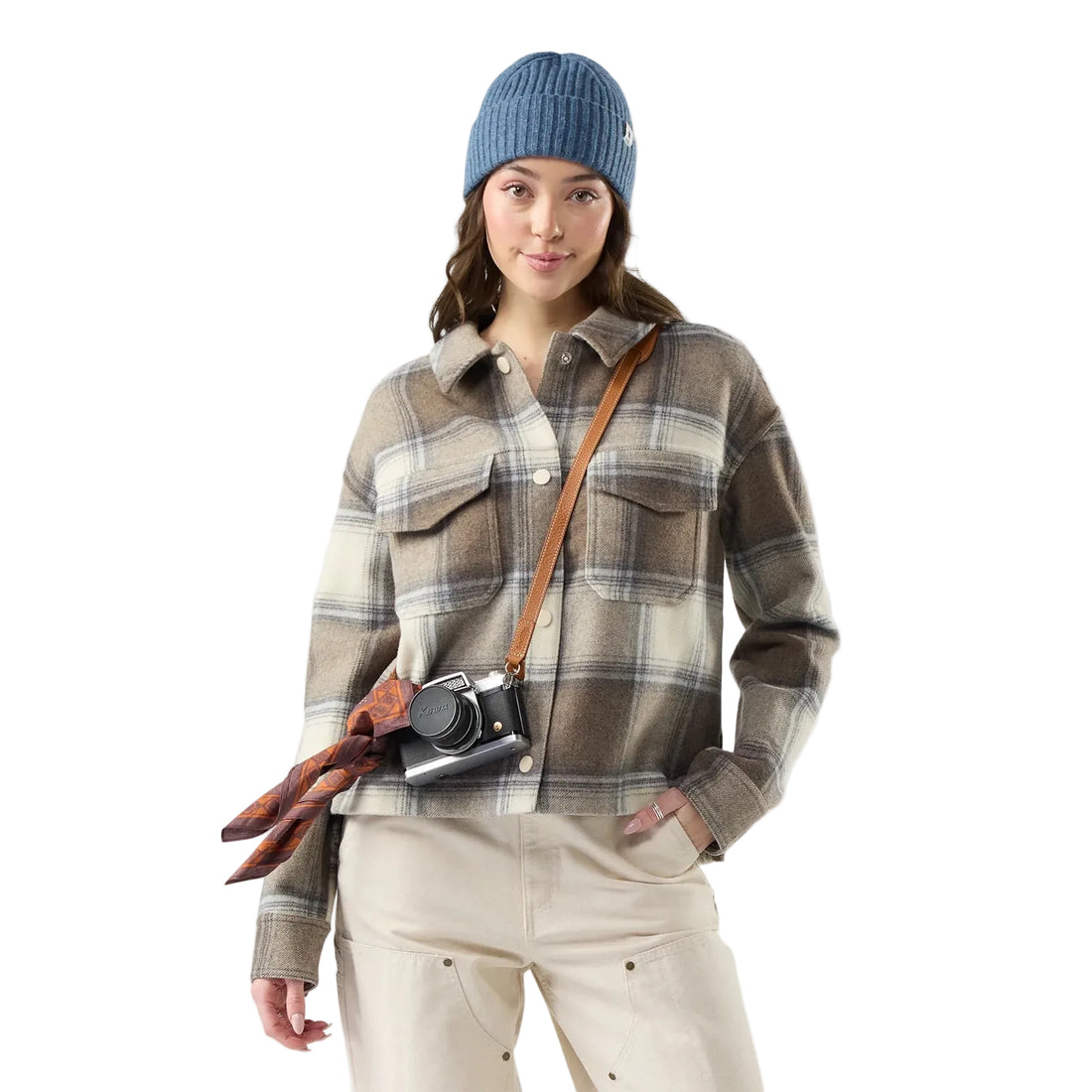 WOMEN'S SMARTWOOL ANCHOR LINE CROPPED SHIRT JACKET | ALMOND PLAID