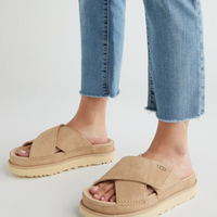 WOMEN'S UGG GOLDENSTAR CROSS SLIDE SANDAL | DRIFTWOOD