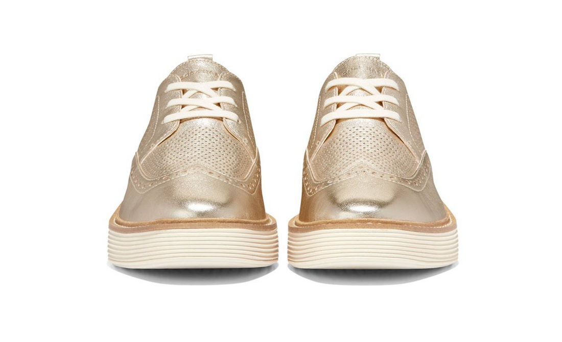 WOMEN'S COLE HAAN ORIGINAL GRAND PLATFORM WINGTIP OXFORD | GOLD TALCA / IVORY