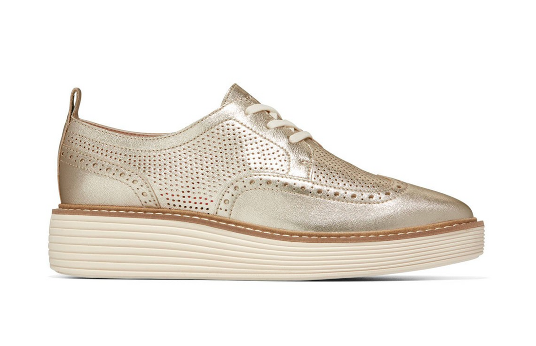 WOMEN'S COLE HAAN ØRIGINAL GRAND PLATFORM WINGTIP OXFORD | GOLD TALCA / IVORY