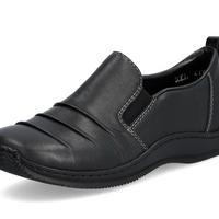 WOMEN'S RIEKER CELIA 89 LEATHER SLIP-ON | BLACK