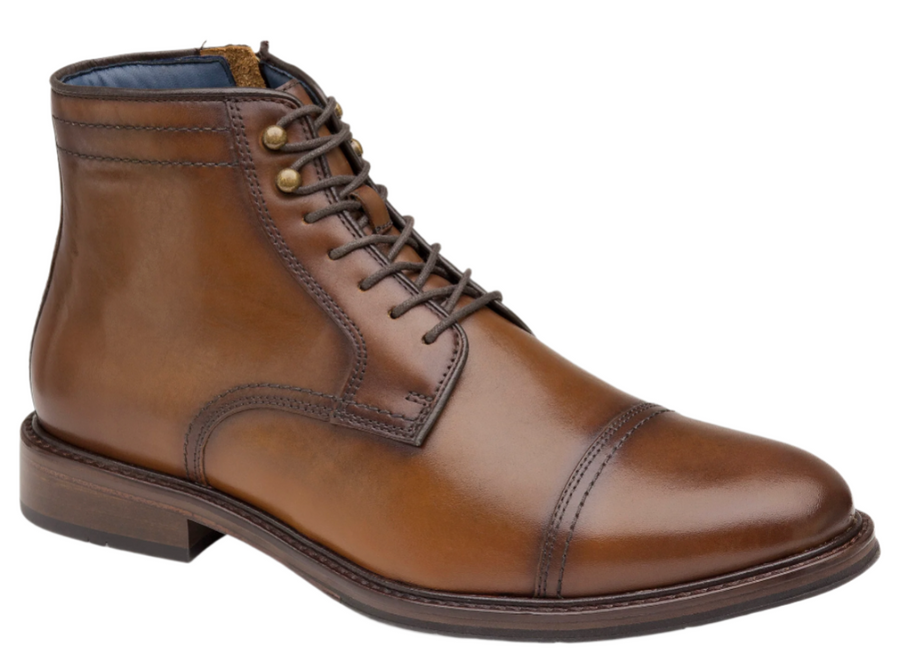 MEN'S JOHNSTON & MURPHY XC FLEX RALEIGH CAP TOE ZIP BOOT | DARK TAN FULL GRAIN