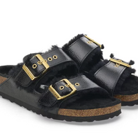 WOMEN'S BIRKENSTOCK ARIZONA SHEARLING EYELETS PATENT LEATHER | NAPLAK BLACK