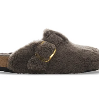 UNISEX BIRKENSTOCK BOSTON BIG BUCKLE TEDDY SHEARLING | CONCRETE GRAY