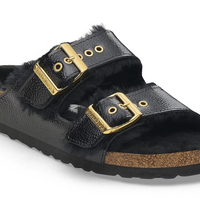 WOMEN'S BIRKENSTOCK ARIZONA SHEARLING EYELETS PATENT LEATHER | NAPLAK BLACK