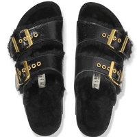 WOMEN'S BIRKENSTOCK ARIZONA SHEARLING EYELETS PATENT LEATHER | NAPLAK BLACK