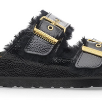 WOMEN'S BIRKENSTOCK ARIZONA SHEARLING EYELETS PATENT LEATHER | NAPLAK BLACK