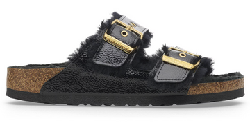 WOMEN'S BIRKENSTOCK ARIZONA SHEARLING EYELETS PATENT LEATHER | NAPLAK BLACK