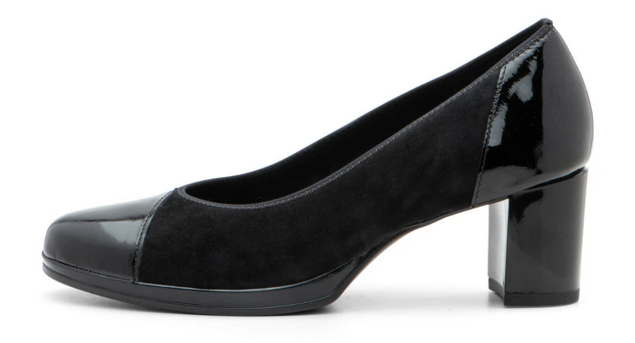 WOMEN'S ARA CONCORD MIXED MEDIA PUMP | BLACK PATENT