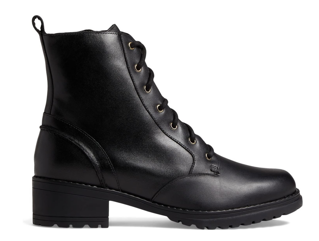 WOMEN'S COLE HAAN CAMEA WATERPROOF COMBAT BOOT | BLACK LEATHER