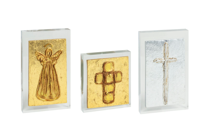 MUDPIE SILVER CROSS PAINTED ACRYLIC PLAQUE