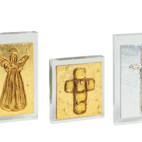 MUDPIE SILVER CROSS PAINTED ACRYLIC PLAQUE
