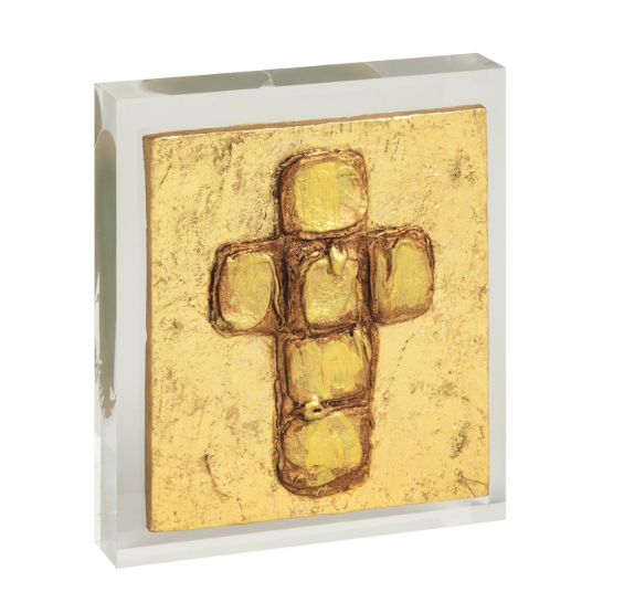 MUDPIE GOLD CROSS PAINTED ACRYLIC PLAQUE