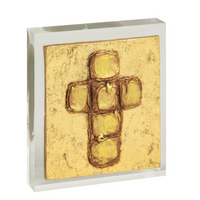 MUDPIE GOLD CROSS PAINTED ACRYLIC PLAQUE