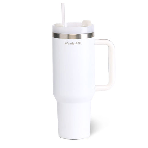 WANDERFULL HANDLED TUMBLER | WHITE WITH SILVER