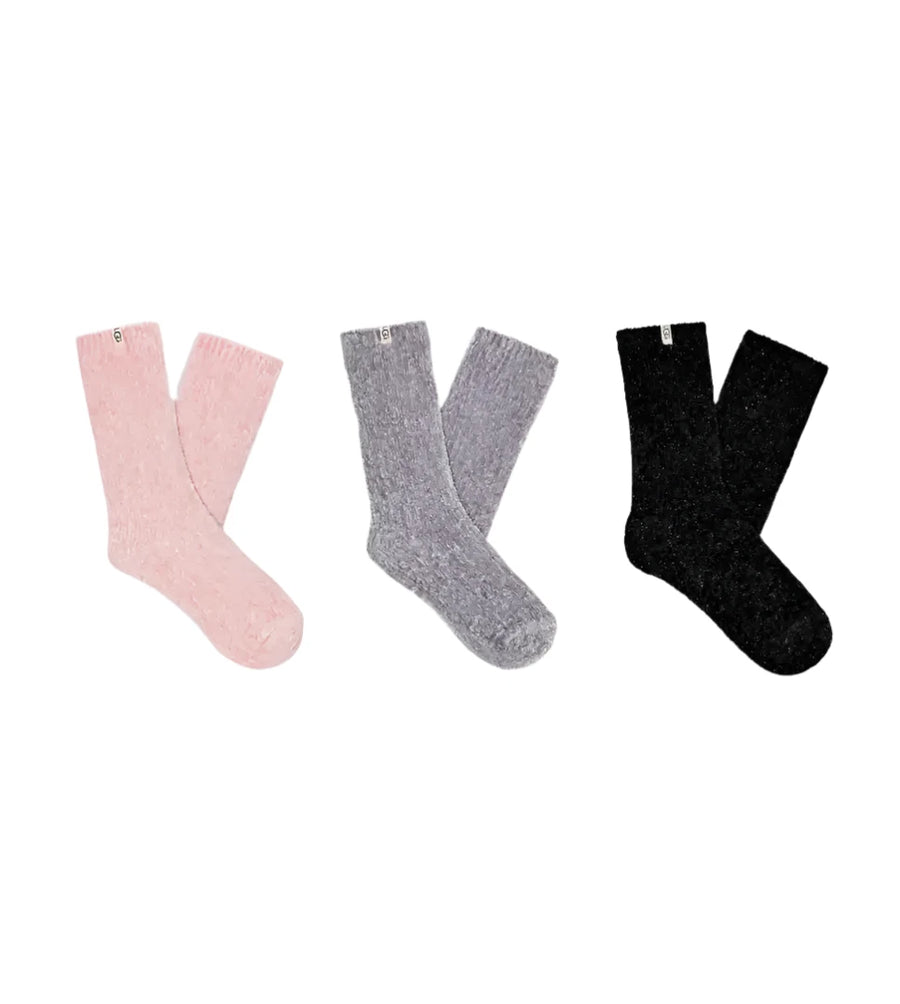 WOMEN'S UGG COZY LEDA SPARKLE SOCKS 3 PACK | ICE PINK / BLACK / METAL GREY