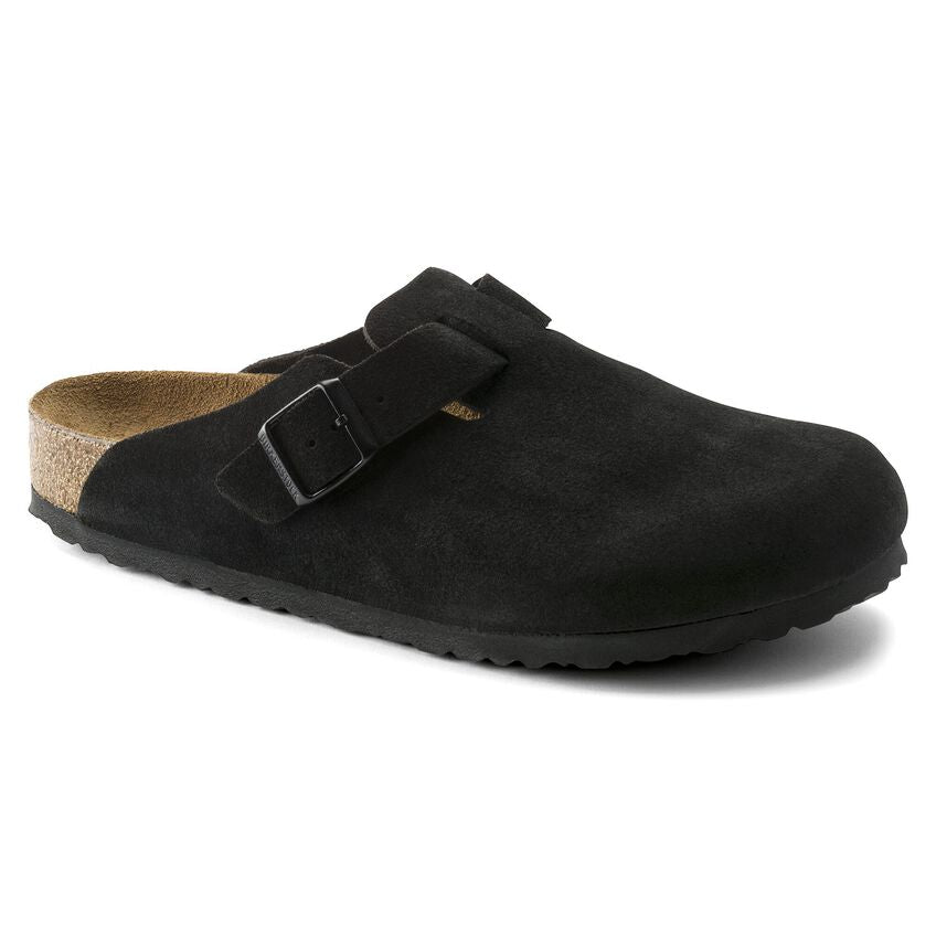 UNISEX BIRKENSTOCK BOSTON SUEDE SOFT FOOTBED | BLACK