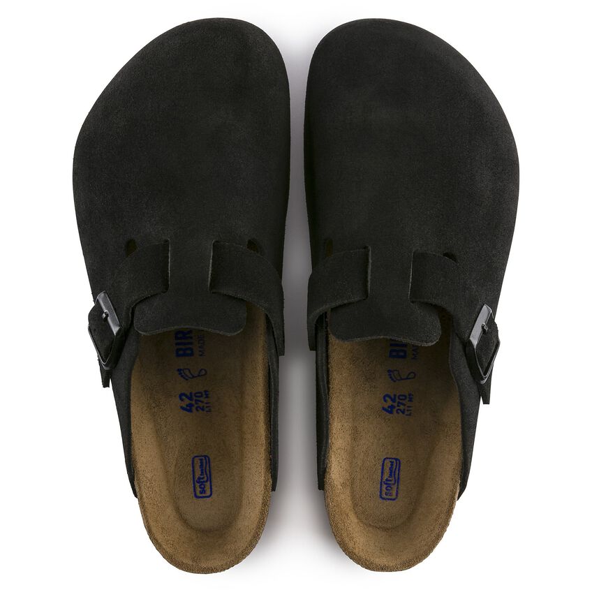 UNISEX BIRKENSTOCK BOSTON SUEDE SOFT FOOTBED | BLACK