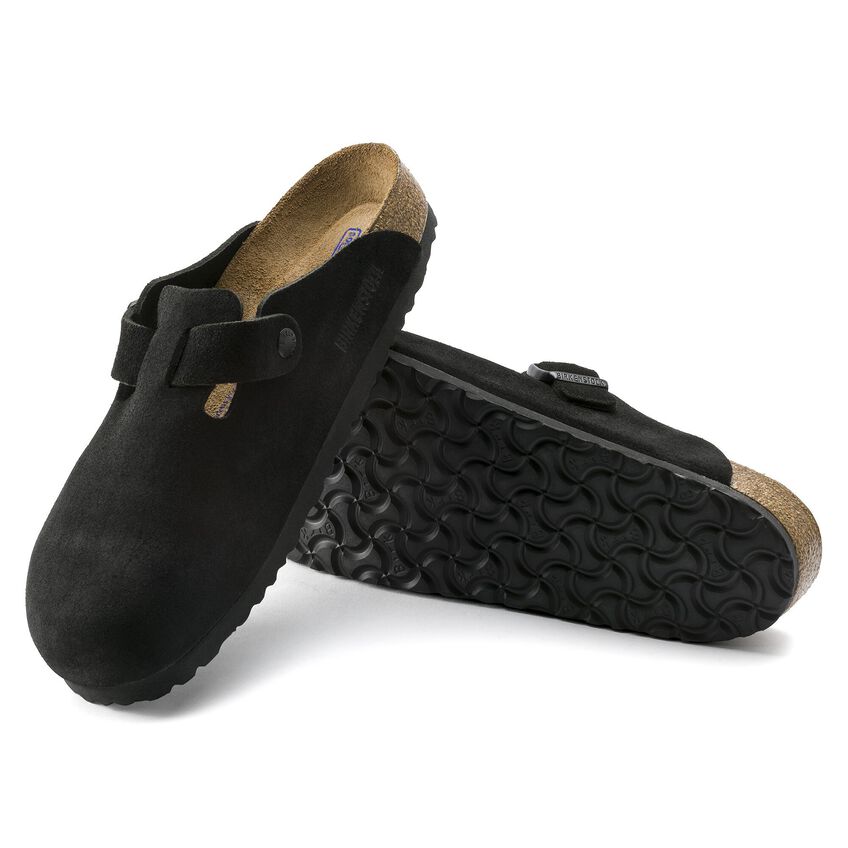 UNISEX BIRKENSTOCK BOSTON SUEDE SOFT FOOTBED | BLACK