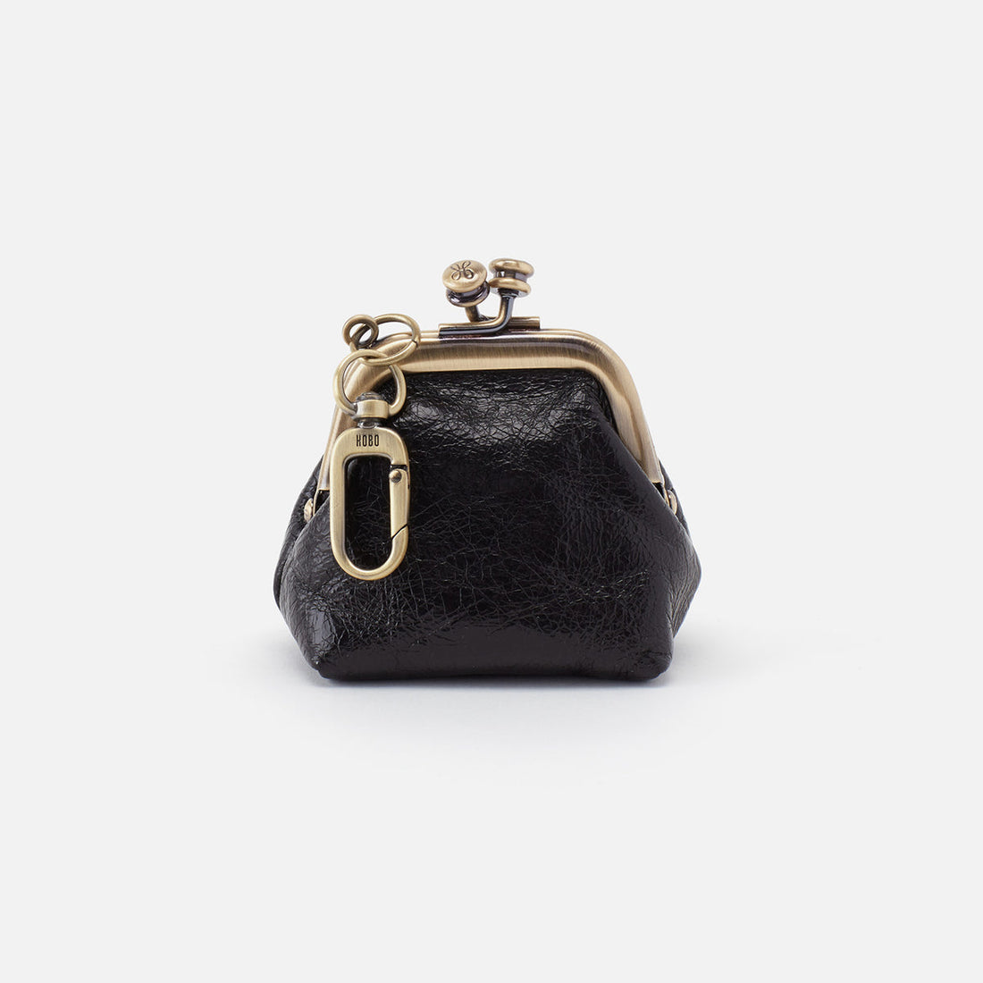 HOBO RUN FRAME POUCH IN POLISHED LEATHER | BLACK