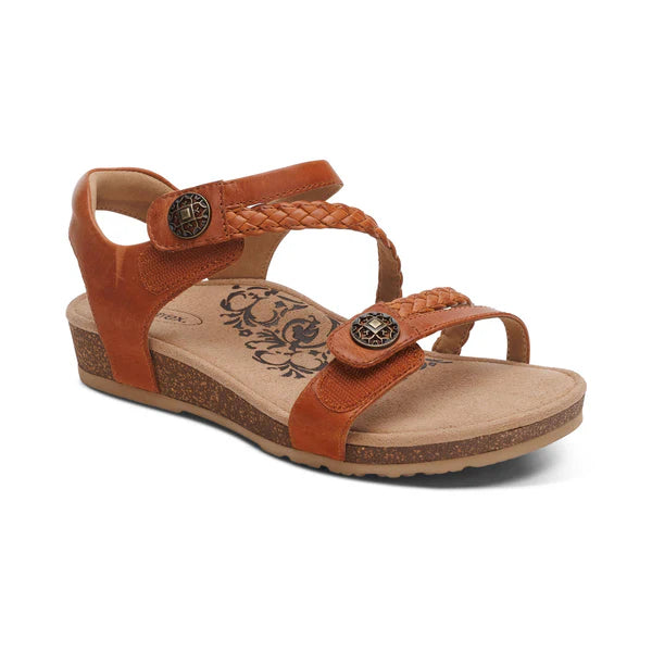 WOMEN'S AETREX JILLIAN BRAIDED QUARTER STRAP SANDAL | COGNAC