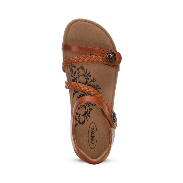 WOMEN'S AETREX JILLIAN BRAIDED QUARTER STRAP SANDAL | COGNAC