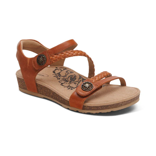 WOMEN'S AETREX JILLIAN BRAIDED QUARTER STRAP SANDAL | COGNAC