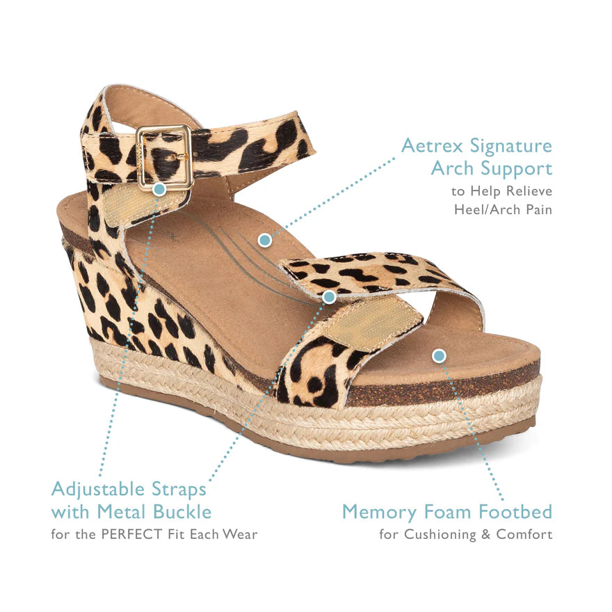 WOMEN'S AETREX SYDNEY QUARTER STRAP ESPADRILLE WEDGE | SAND CUTOUT