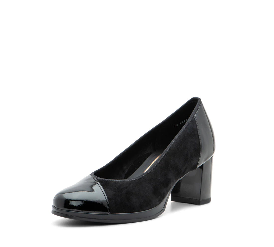 WOMEN'S ARA CONCORD MIXED MEDIA PUMP | BLACK PATENT