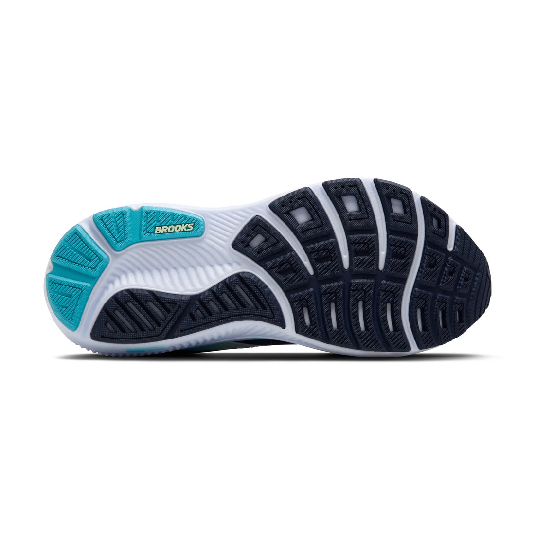 Side view of a running shoe with 'Brooks' branding on a white background