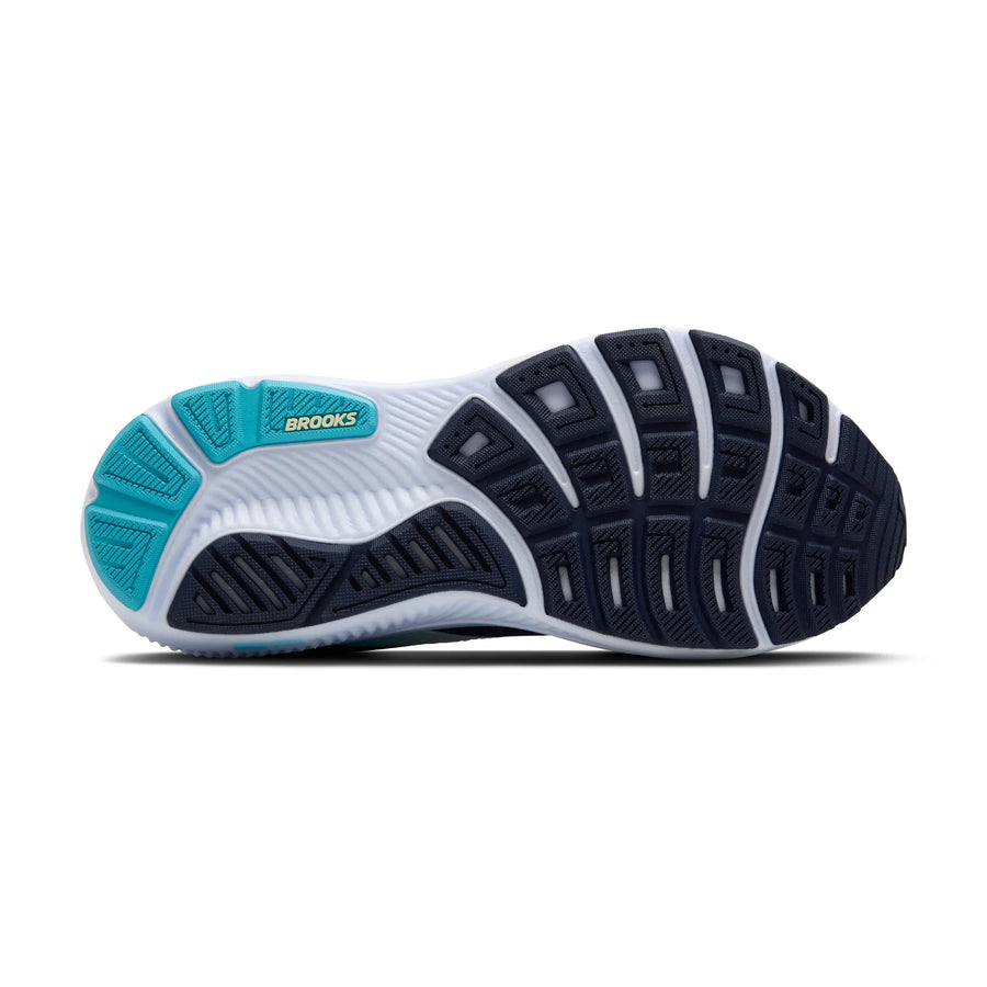 Side view of a running shoe with 'Brooks' branding on a white background