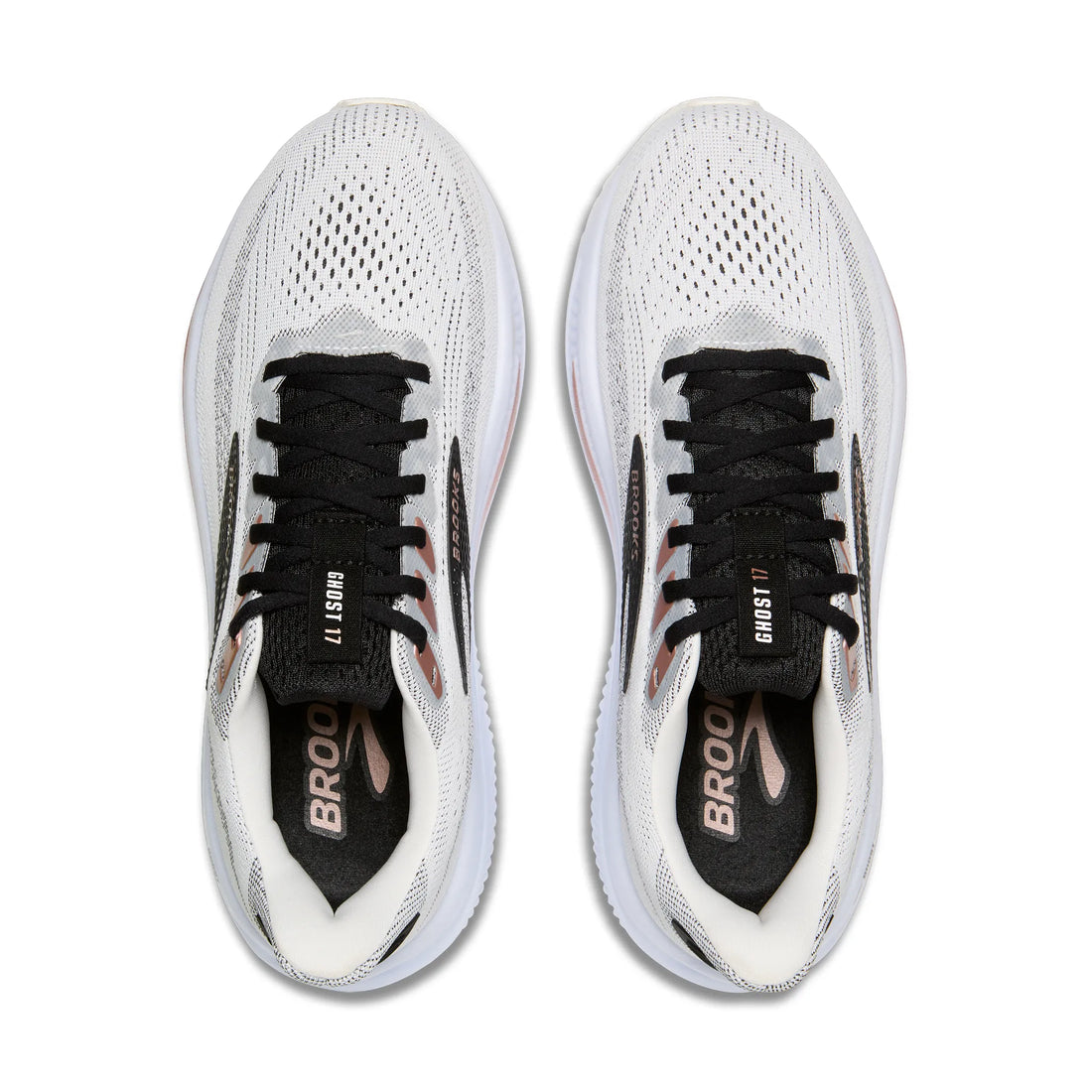 White running shoes with black laces and text on a white background