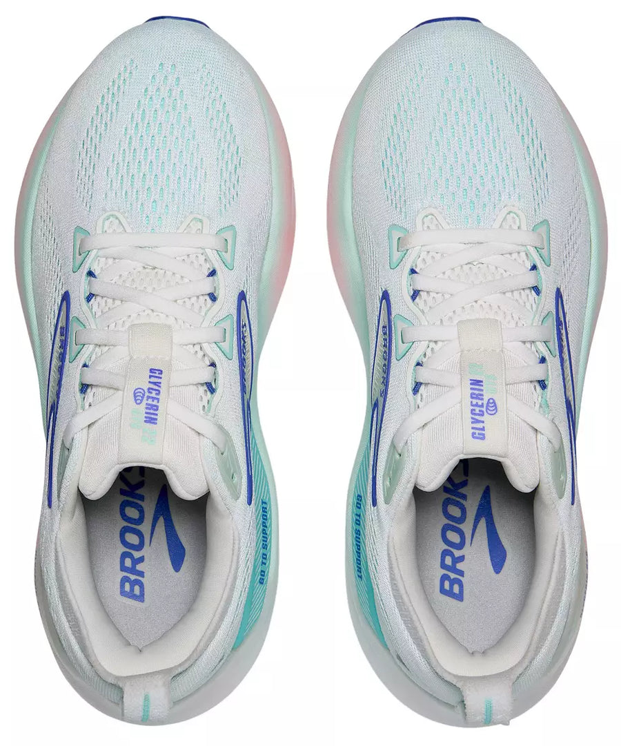 WOMEN'S BROOKS GLYCERIN GTS 22 | WHITE / LIMPET SHELL / AMPARO BLUE