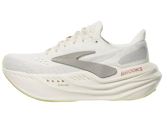 White running shoe with Brooks logo on a white background