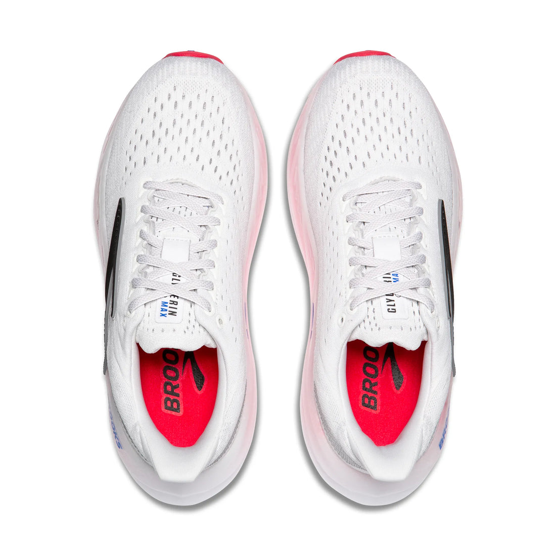 White running shoes with red accents on a white background