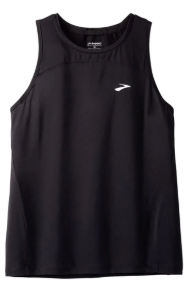 Women's black sleeveless athletic tank top by Brooks.