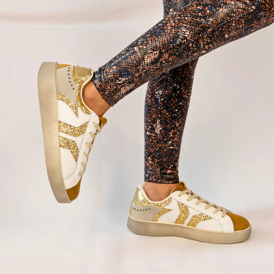 WOMEN S C.O.B by CULTURE OF BRAVE PLAY LEATHER SNEAKER GOLD GLITTE Randy s Shoes