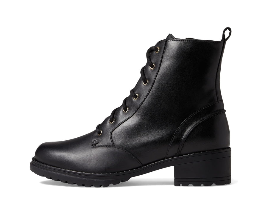 WOMEN'S COLE HAAN CAMEA WATERPROOF COMBAT BOOT | BLACK LEATHER