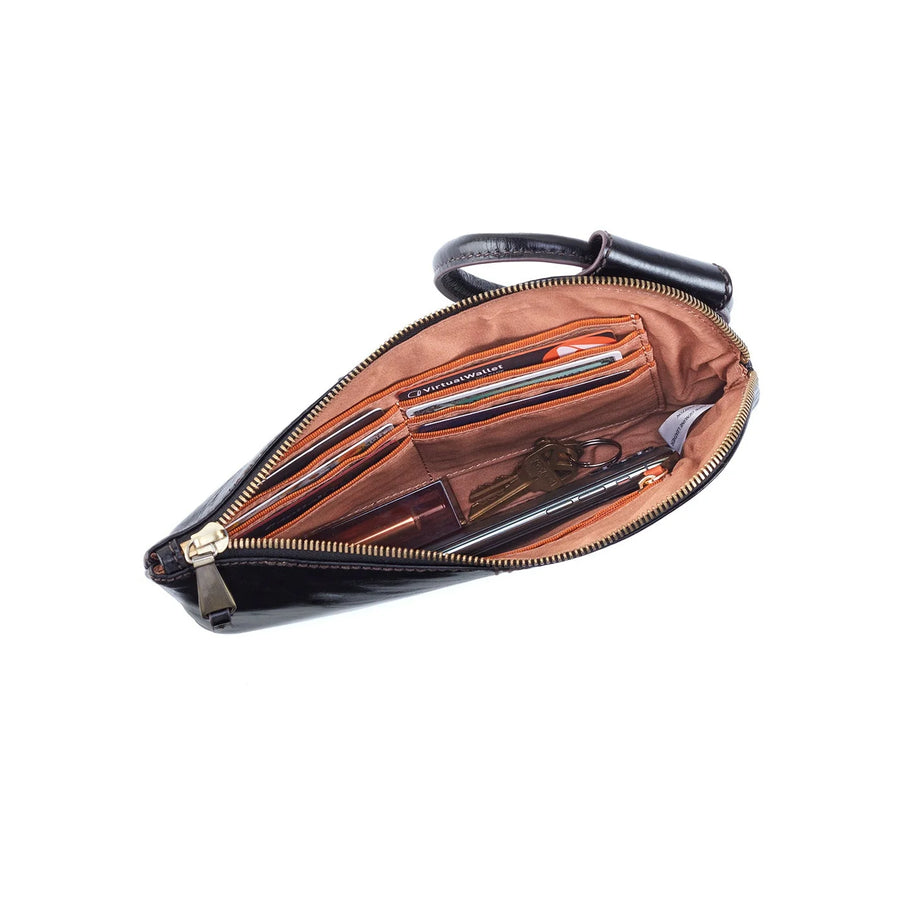 WOMEN'S HOBO SABLE WRISTLET | BLACK POLISHED LEATHER