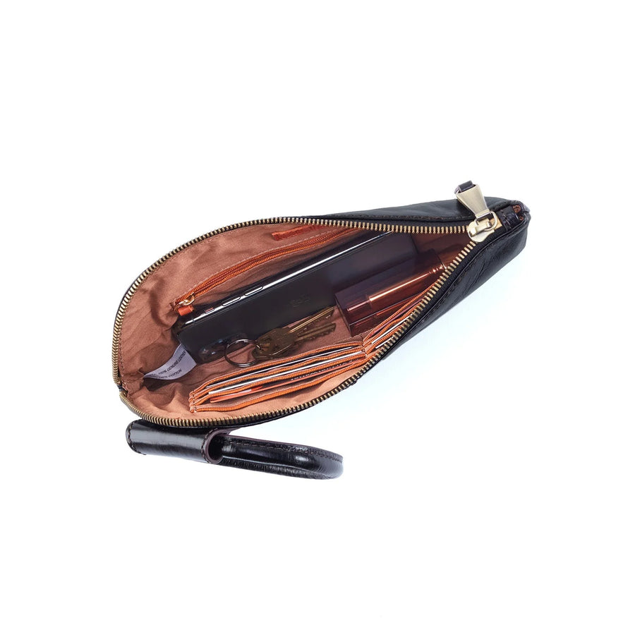 WOMEN'S HOBO SABLE WRISTLET | BLACK POLISHED LEATHER
