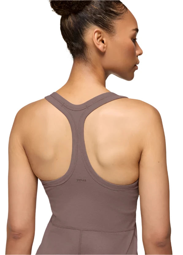 WOMEN'S PRANA HEAVANA RACERBACK MIDI DRESS | CAROB HEATHER