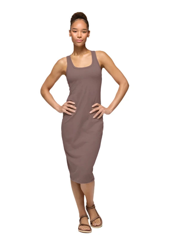 WOMEN'S PRANA HEAVANA RACERBACK MIDI DRESS | CAROB HEATHER