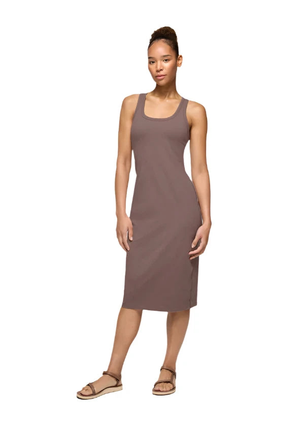 WOMEN'S PRANA HEAVANA RACERBACK MIDI DRESS | CAROB HEATHER