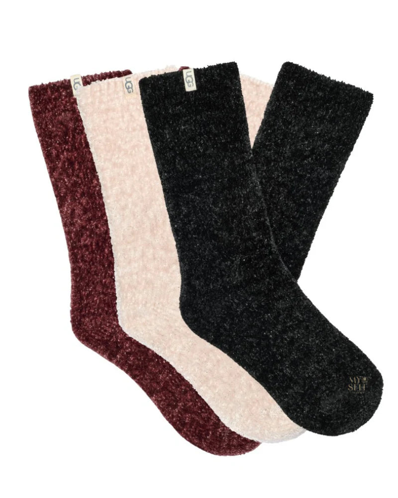 WOMEN'S UGG COZY LEDA SPARKLE SOCKS 3 PACK | CREAM / RUBIOUS / BLACK