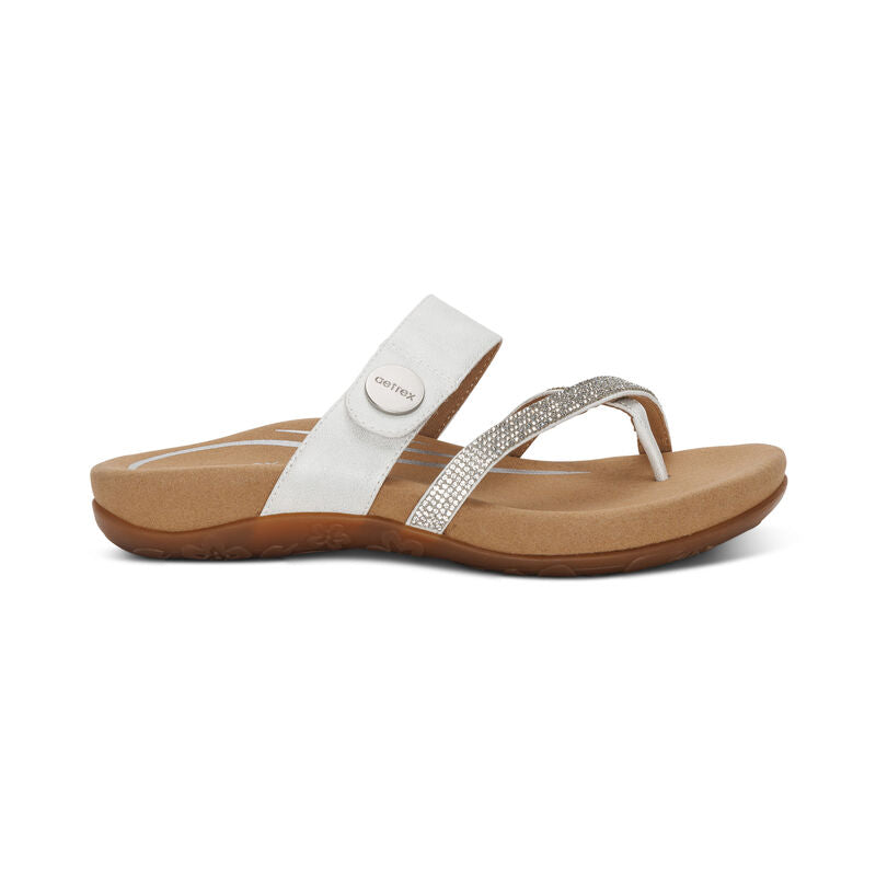 WOMEN'S AETREX IZZY ADJUSTABLE SLIDE SANDAL | SPARKLE WHITE